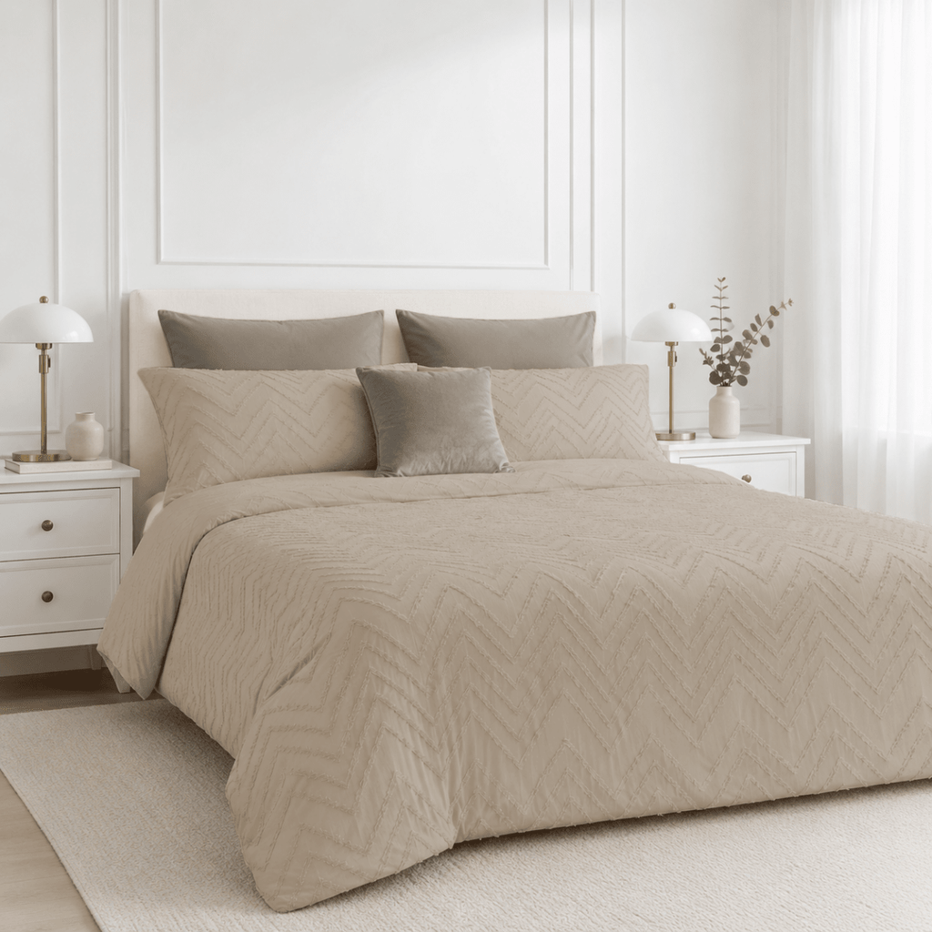 3PC Pierre Cardin Textured Polycotton Duvet Cover - Segmented Tufted Taupe - Home Phase