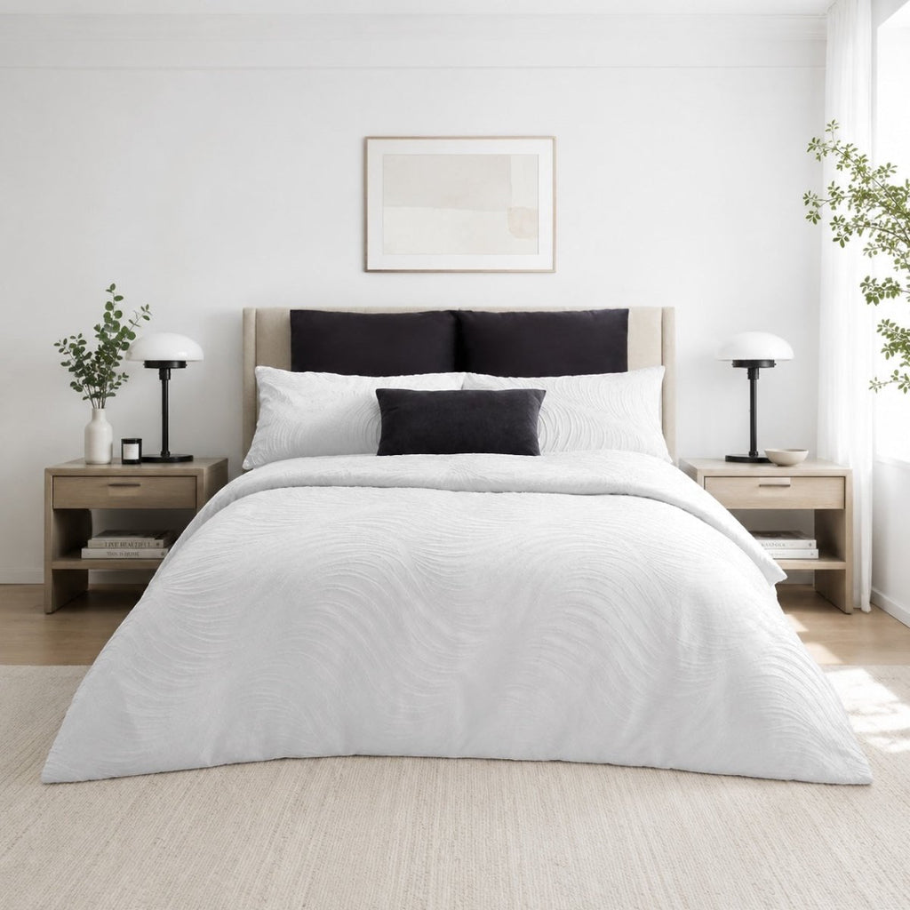 3PC Pierre Cardin Textured Polycotton Duvet Cover - Whispering White - Home Phase