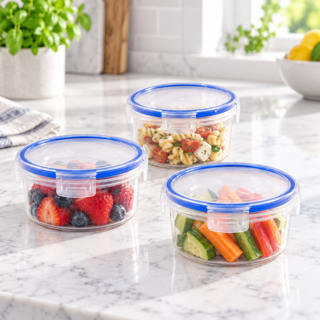 3PC Plastic Clip Lock Container - Round - 250 ml - Home Phase