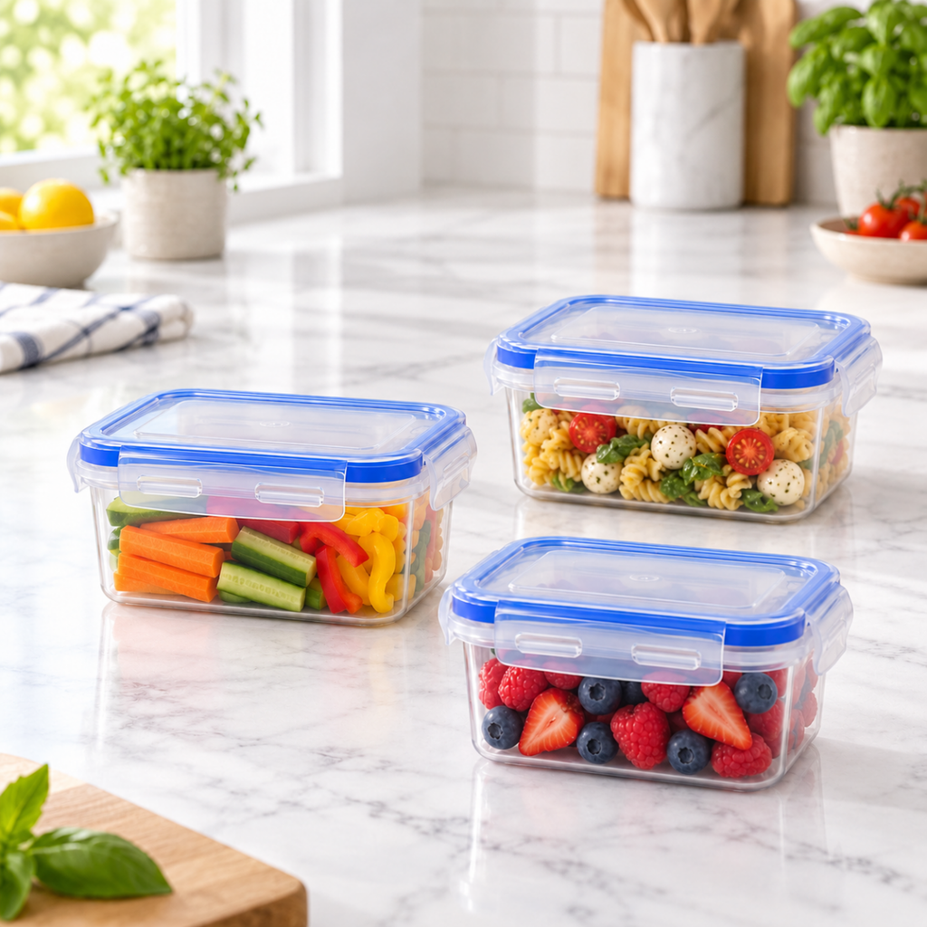 3PC Plastic Clip Lock Container - Square - 200 ml - Home Phase