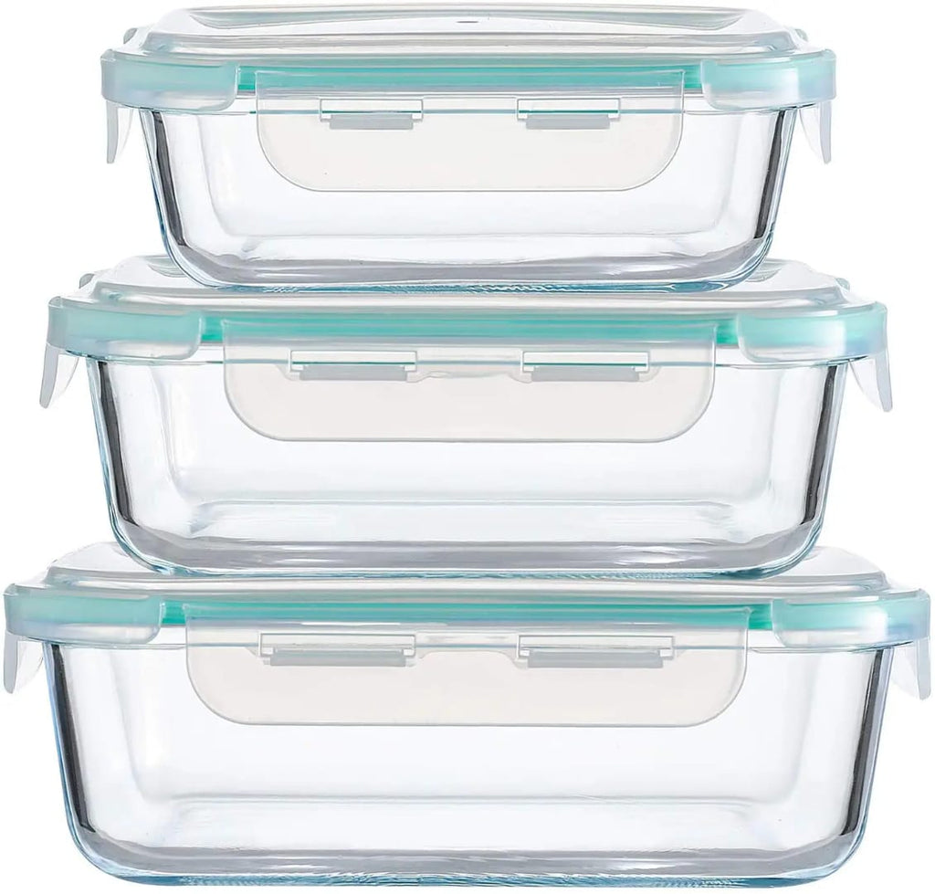 3PC Rectangle Borosilicate Glass Container - 410/700/1040ml – Home Phase