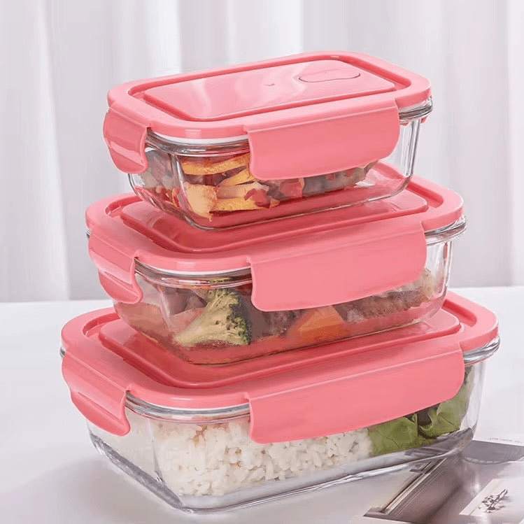 3PC Rectangle Borosilicate Glass Container Set - 410/700/1040ml - Home Phase