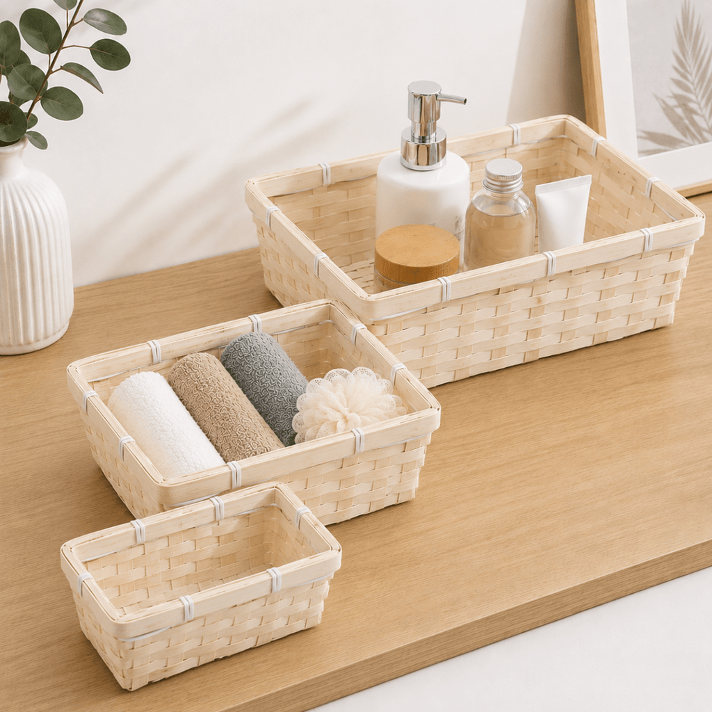 3PC Rectangular Bamboo Basket - Home Phase