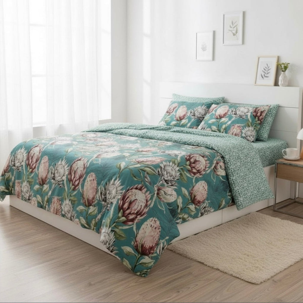 3PC Reversible Microfibre Duvet Cover - Amora Protea - Home Phase