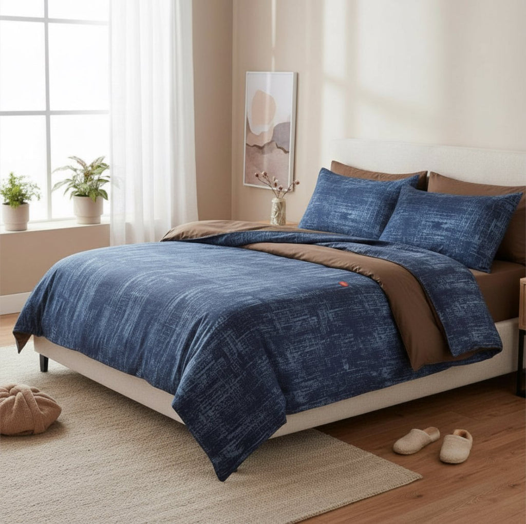 3PC Reversible Microfibre Duvet Cover - Blue Denim - Home Phase