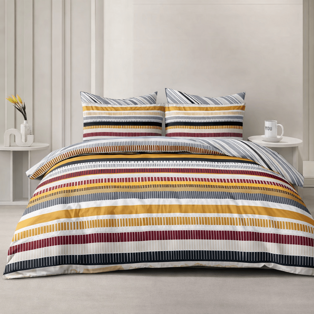 3PC Reversible Microfibre Duvet Cover - Lorcan Stripe - Home Phase