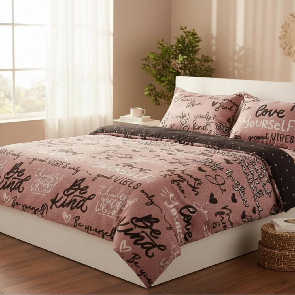 3PC Reversible Microfibre Duvet Cover - Love Yourself Script - Home Phase