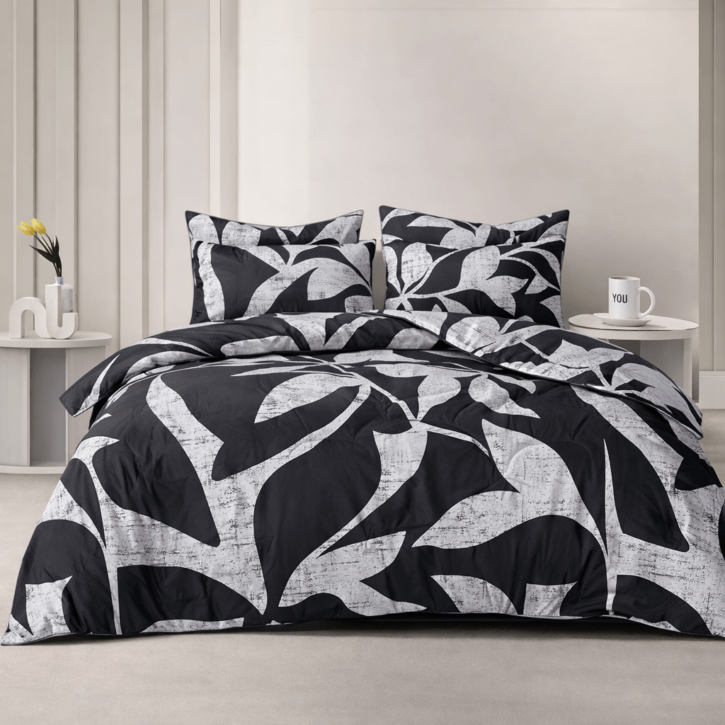 3PC Reversible Microfibre Duvet Cover - Oversized Leaf - Home Phase