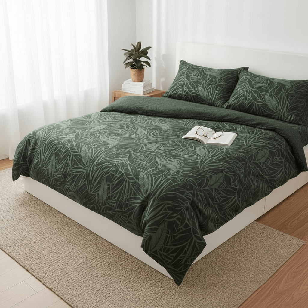 3PC Reversible Microfibre Duvet Cover - Patmos Leaf - Home Phase