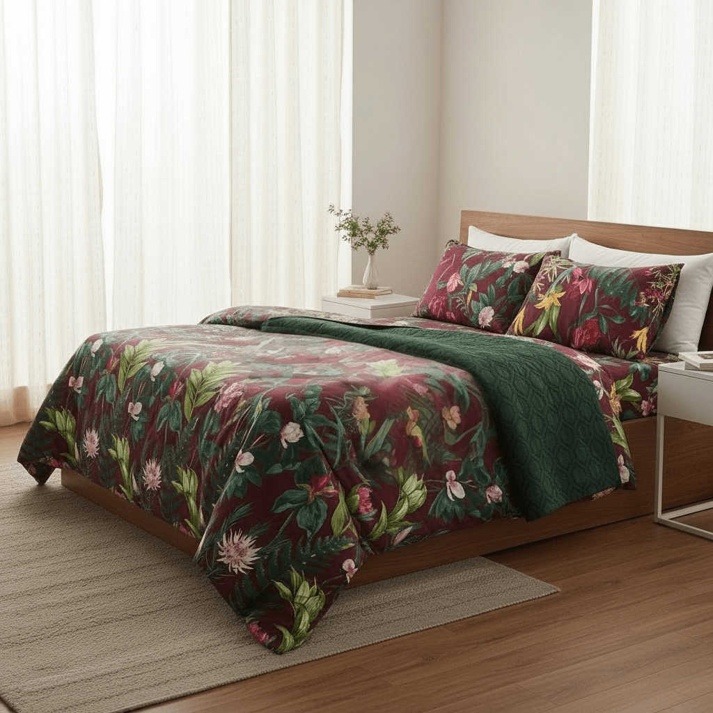 3PC Reversible Microfibre Duvet Cover - Plantlife - Home Phase