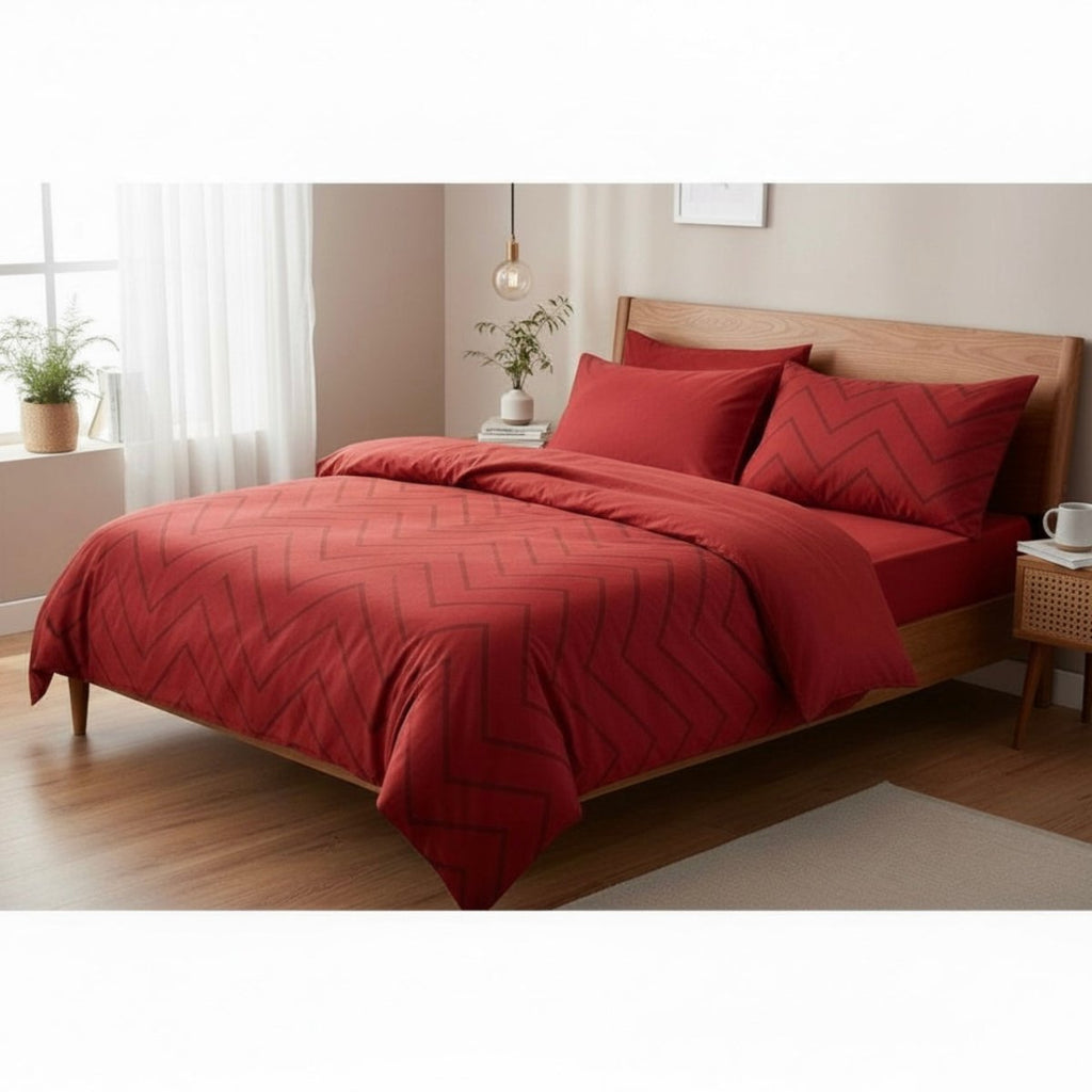 3PC Reversible Microfibre Duvet Cover - Red Abstract - Home Phase