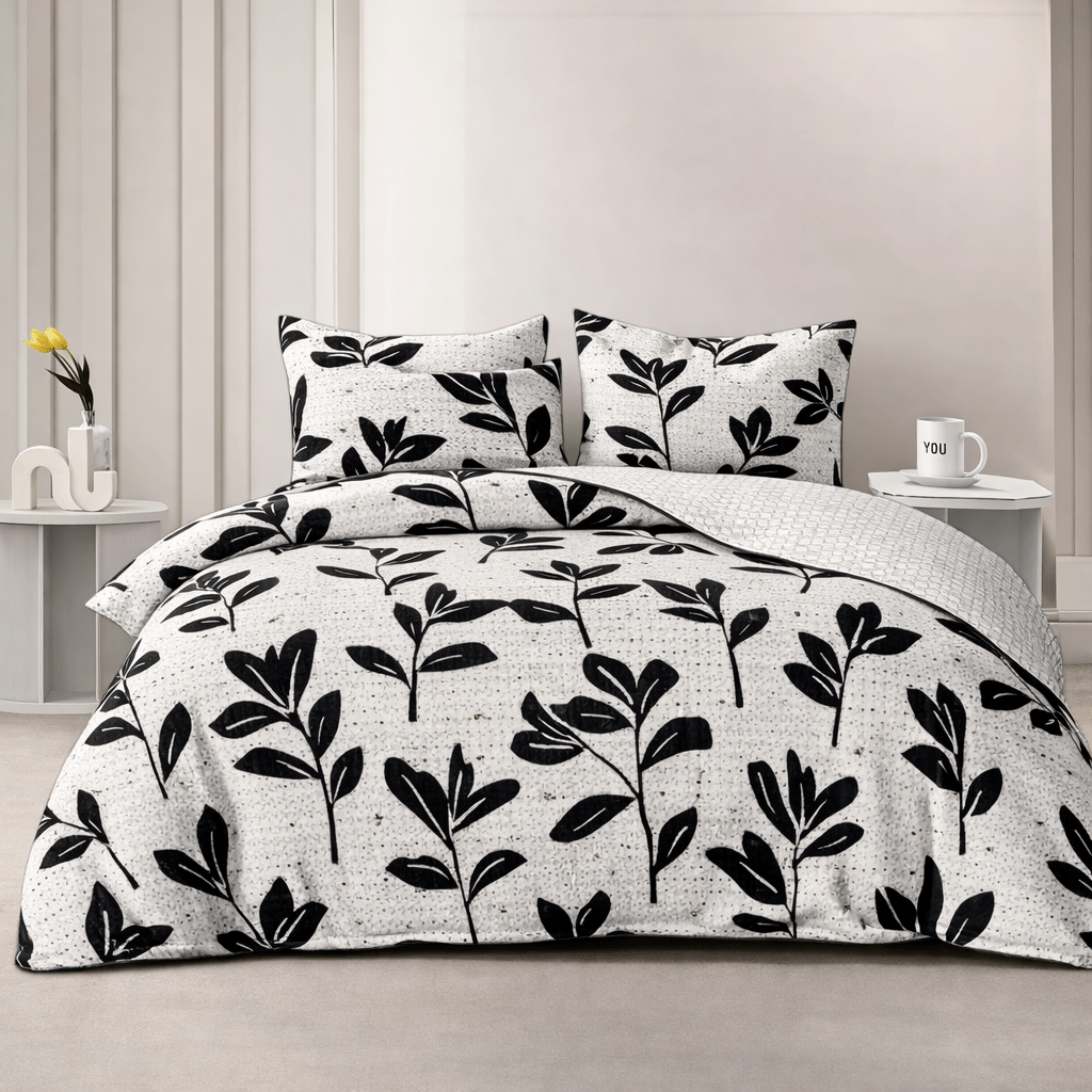 3PC Reversible Microfibre Duvet Cover - Sherid Leaves - Home Phase