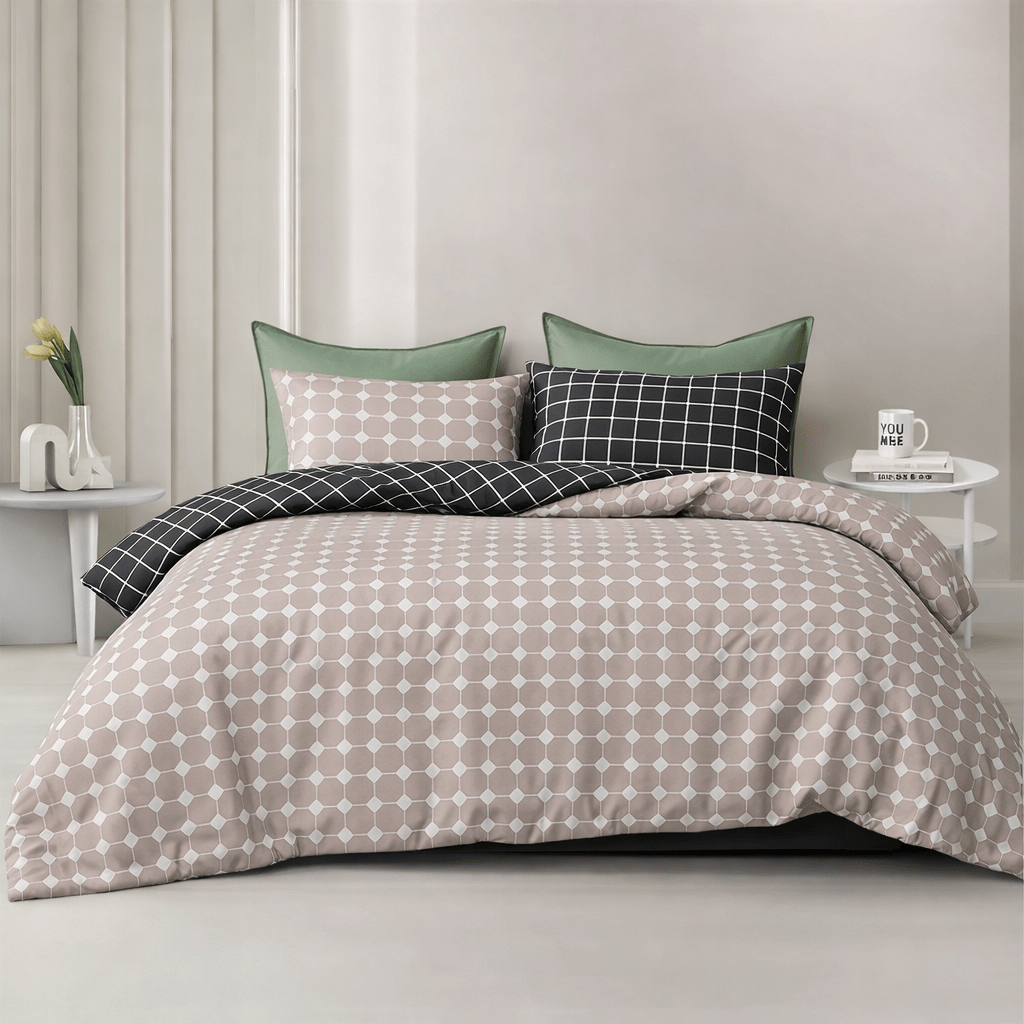 3PC Reversible Microfibre Duvet Cover - Stylised Check - Home Phase