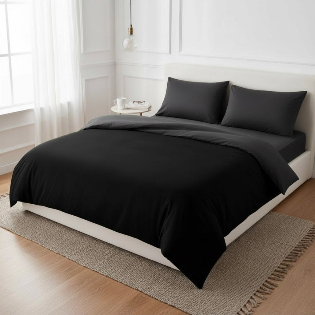 3PC Reversible Microfibre Duvet Cover - Two Tone - Black & Charcoal - Home Phase