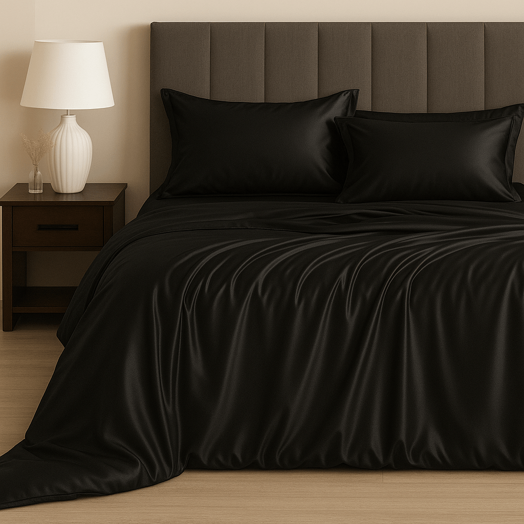 3PC Satin Duvet Cover Set - Black - Home Phase