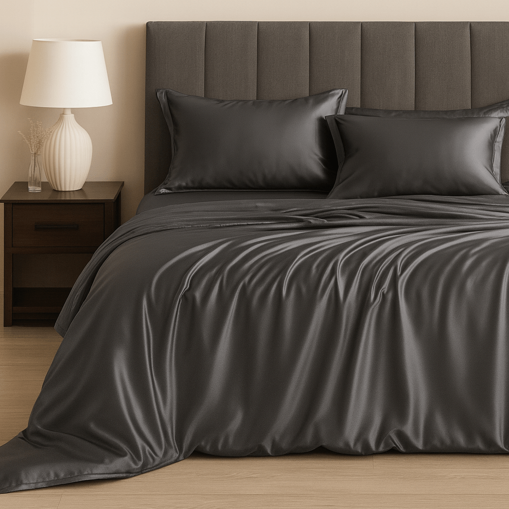 3PC Satin Duvet Cover Set - Charcoal - Home Phase