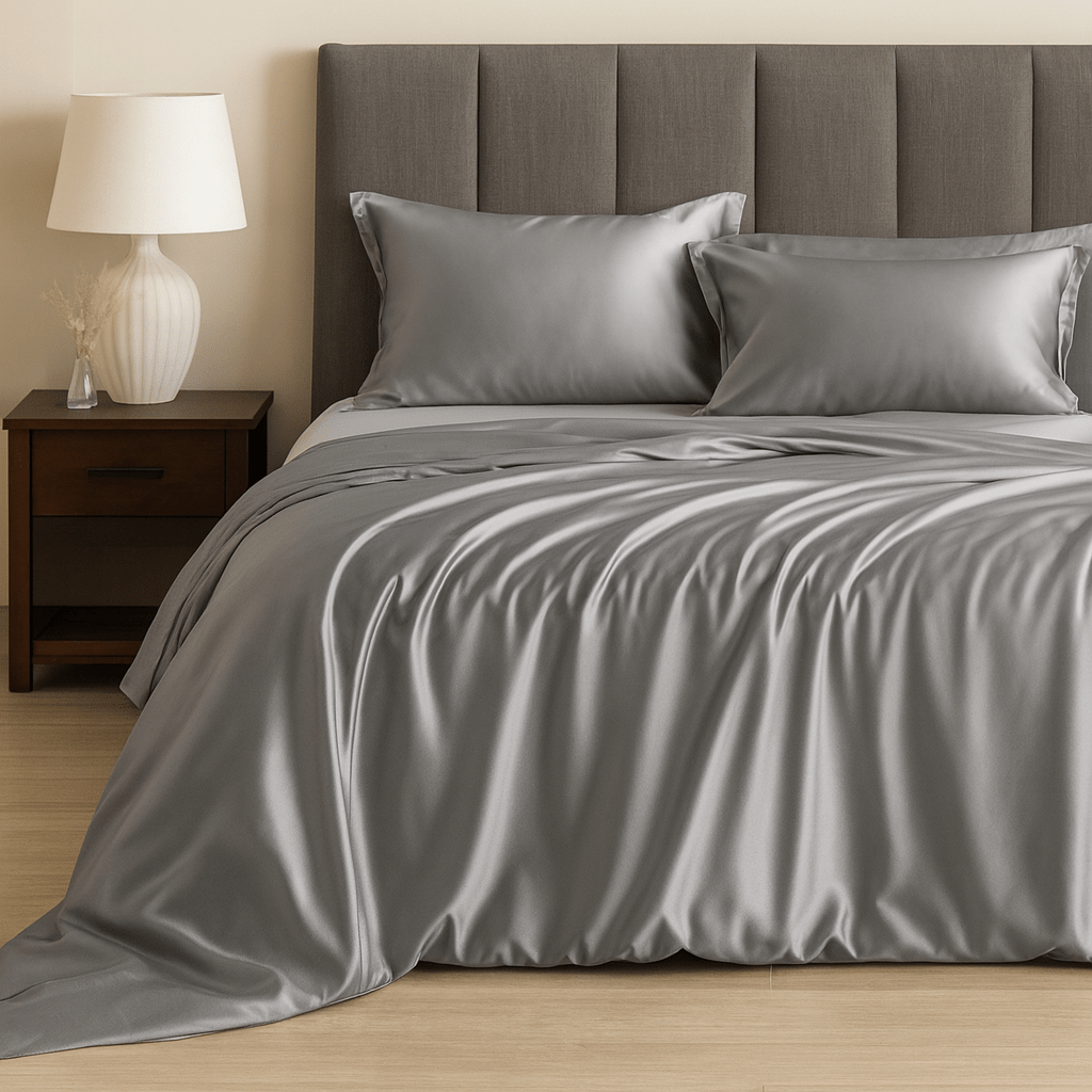 3PC Satin Duvet Cover Set - Grey - Home Phase