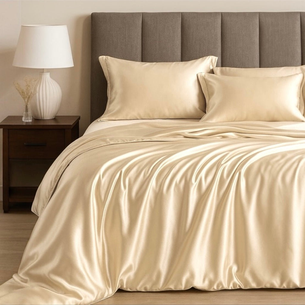 3PC Satin Duvet Cover Set - Natural - Home Phase