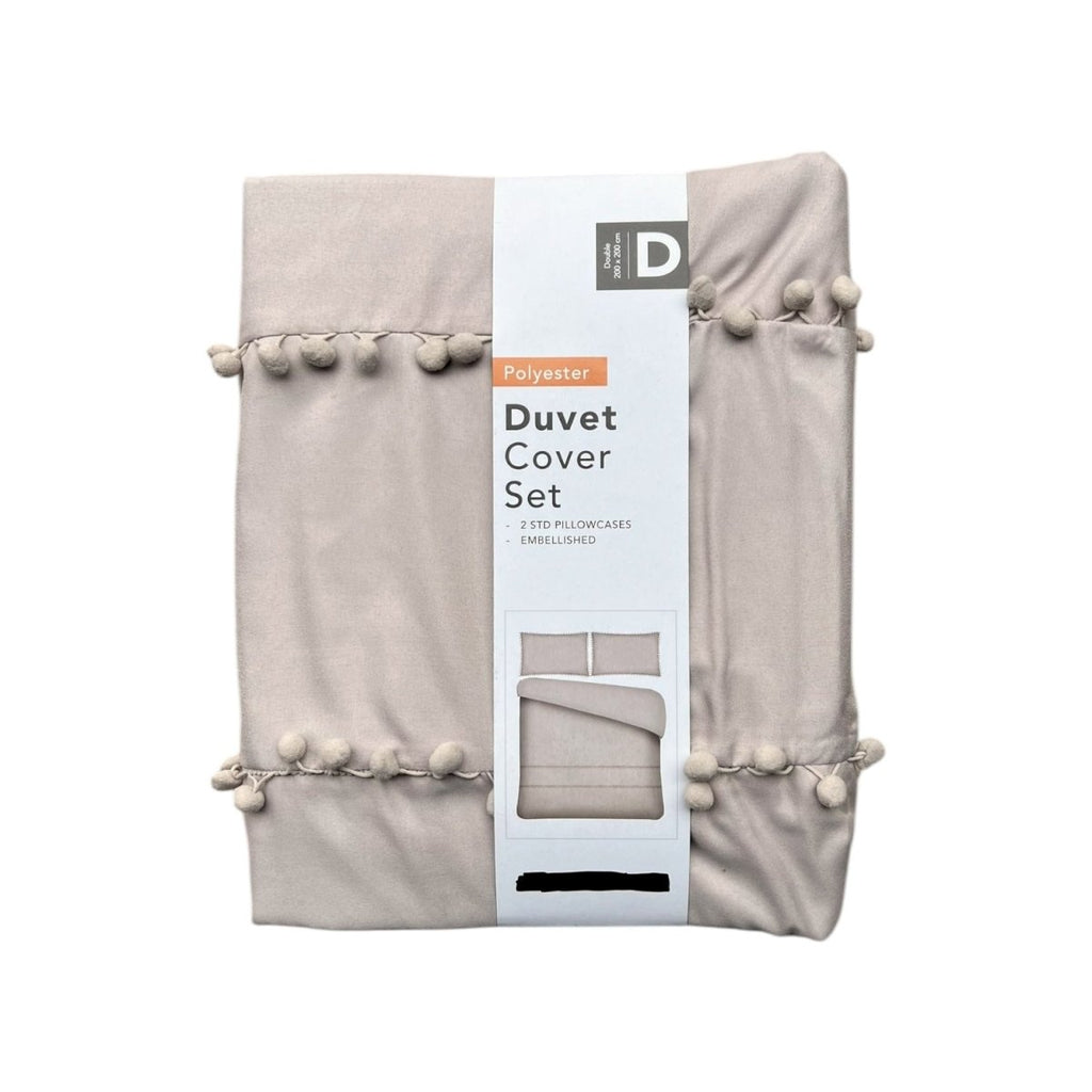 3PC Soft Touch Microfibre Duvet Cover Set - Pom Pom Taupe - Style Phase Home