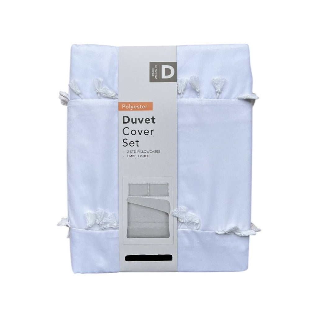 3PC Soft Touch Mricrofibre Duvet Cover Set - Tassels White - Style Phase Home