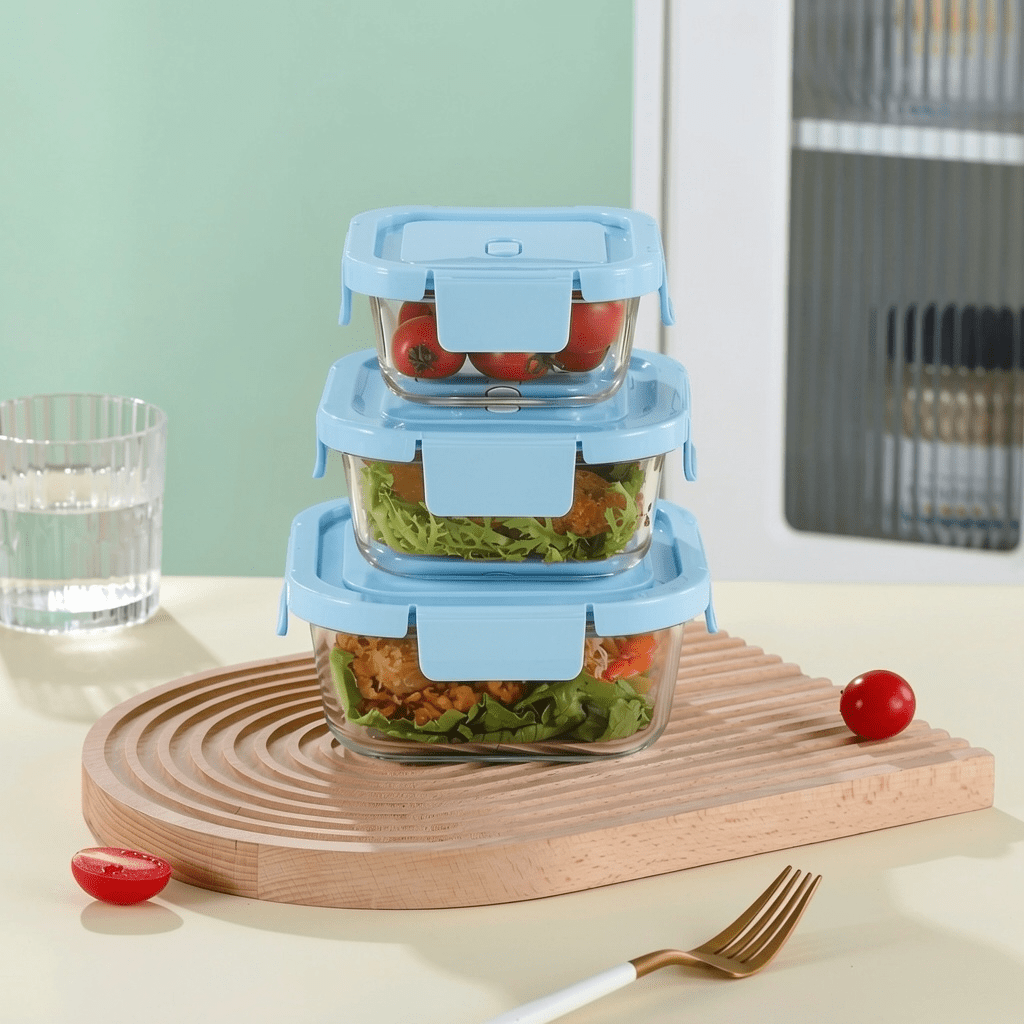 3PC Square Borosilicate Glass Container Set - 400/650/1000ml - Home Phase