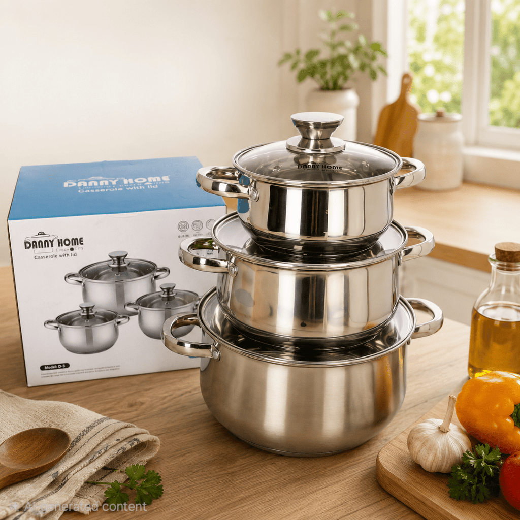 3PC Stainless Steel Casserole Cookware Pots Set - Home Phase
