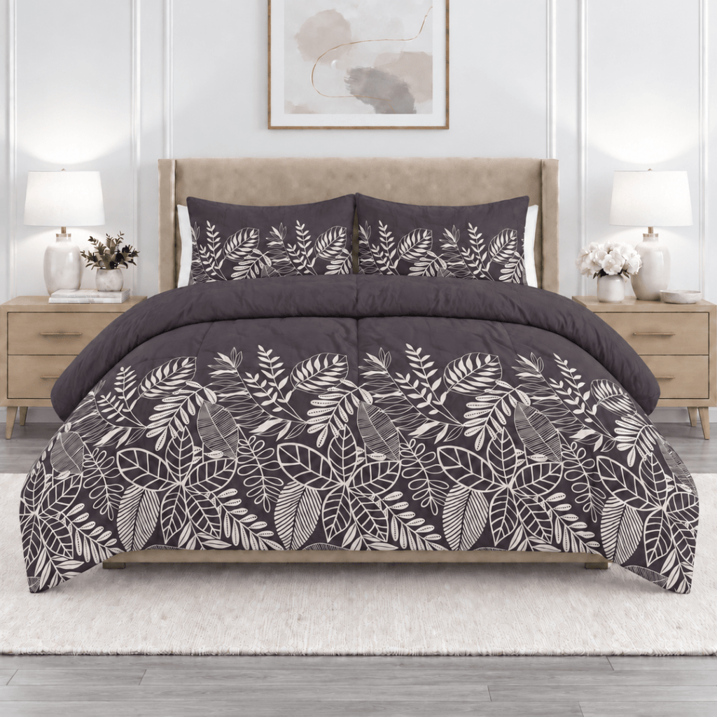 3PC Tela Printed Microfibre Duvet Cover - Artistic Leaf - Home Phase