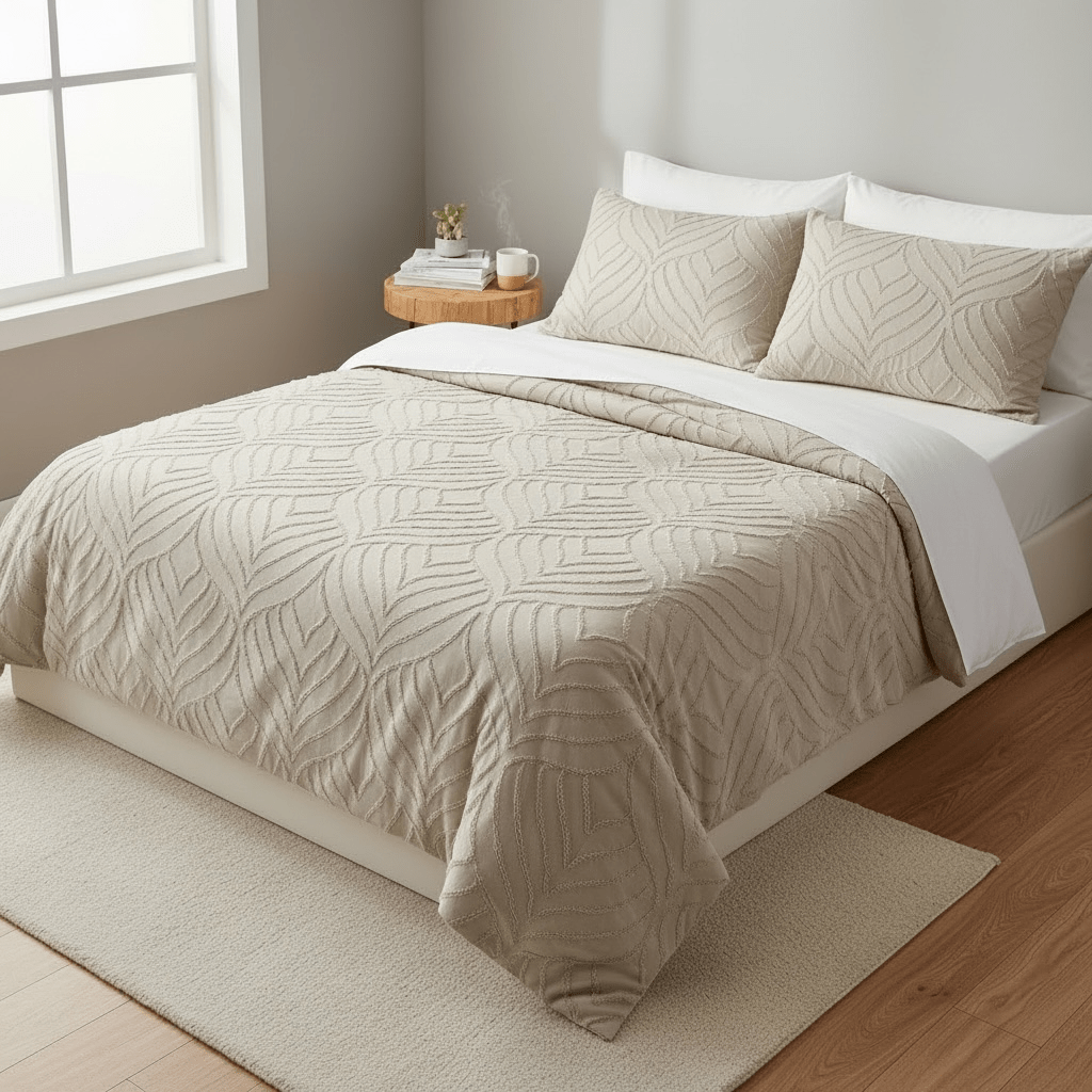 3PC Textured Clip Jacquard Duvet Cover Set - Taupe - Home Phase