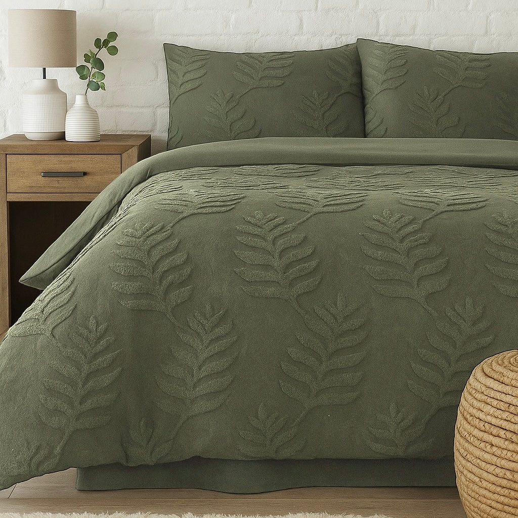 3PC Textured Soft Touch Comforter - Clipped Jacquard Leaf Teal - Home Phase