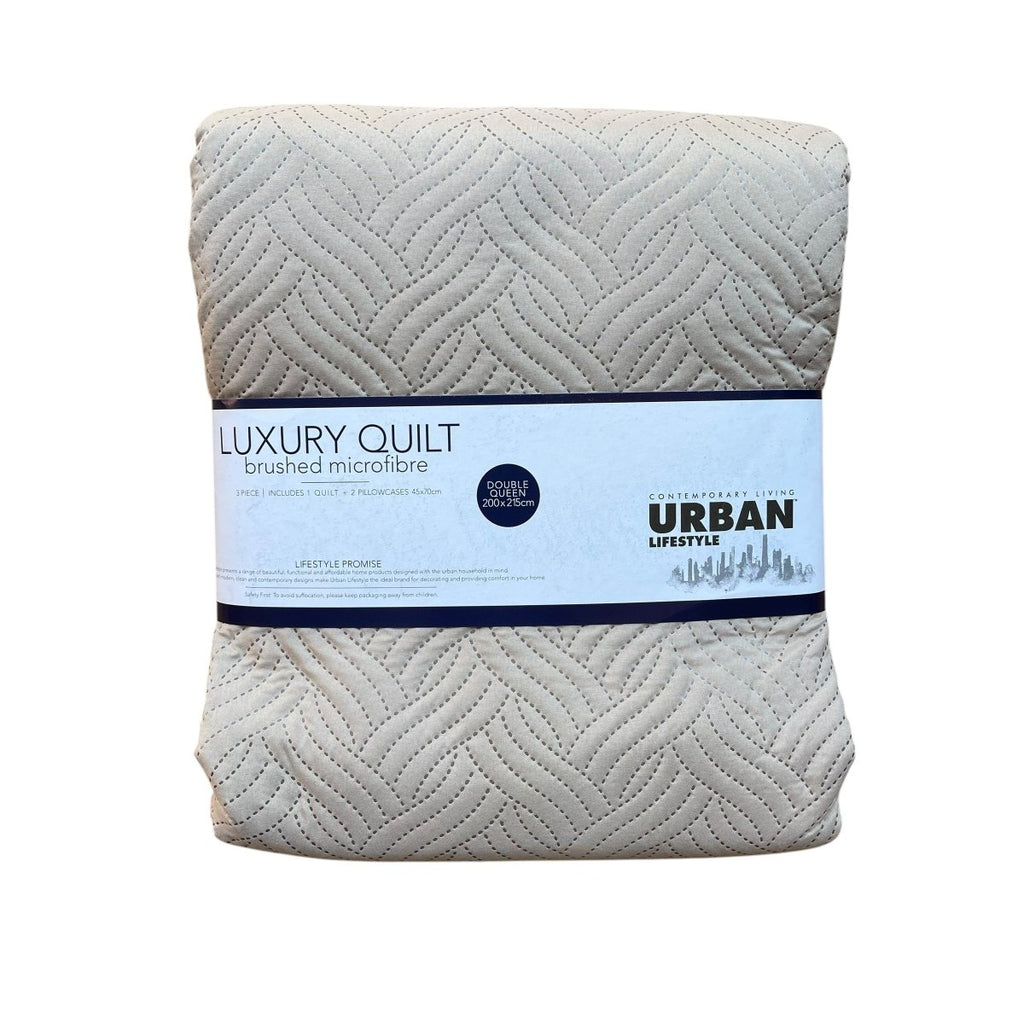 3PC Urban Luxury Brushed Microfibre Quilt - 200 x 215 cm - Double/Queen - Home Phase