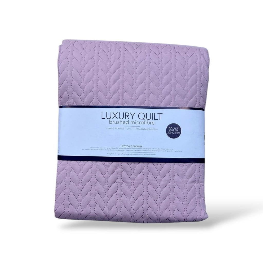 3PC Urban Luxury Brushed Microfibre Quilt - 200 x 215 cm - Double/Queen - Style Phase Home