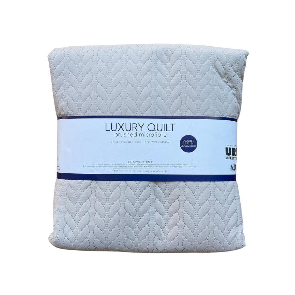 3PC Urban Luxury Brushed Microfibre Quilt - 200 x 215 cm - Double/Queen - Home Phase
