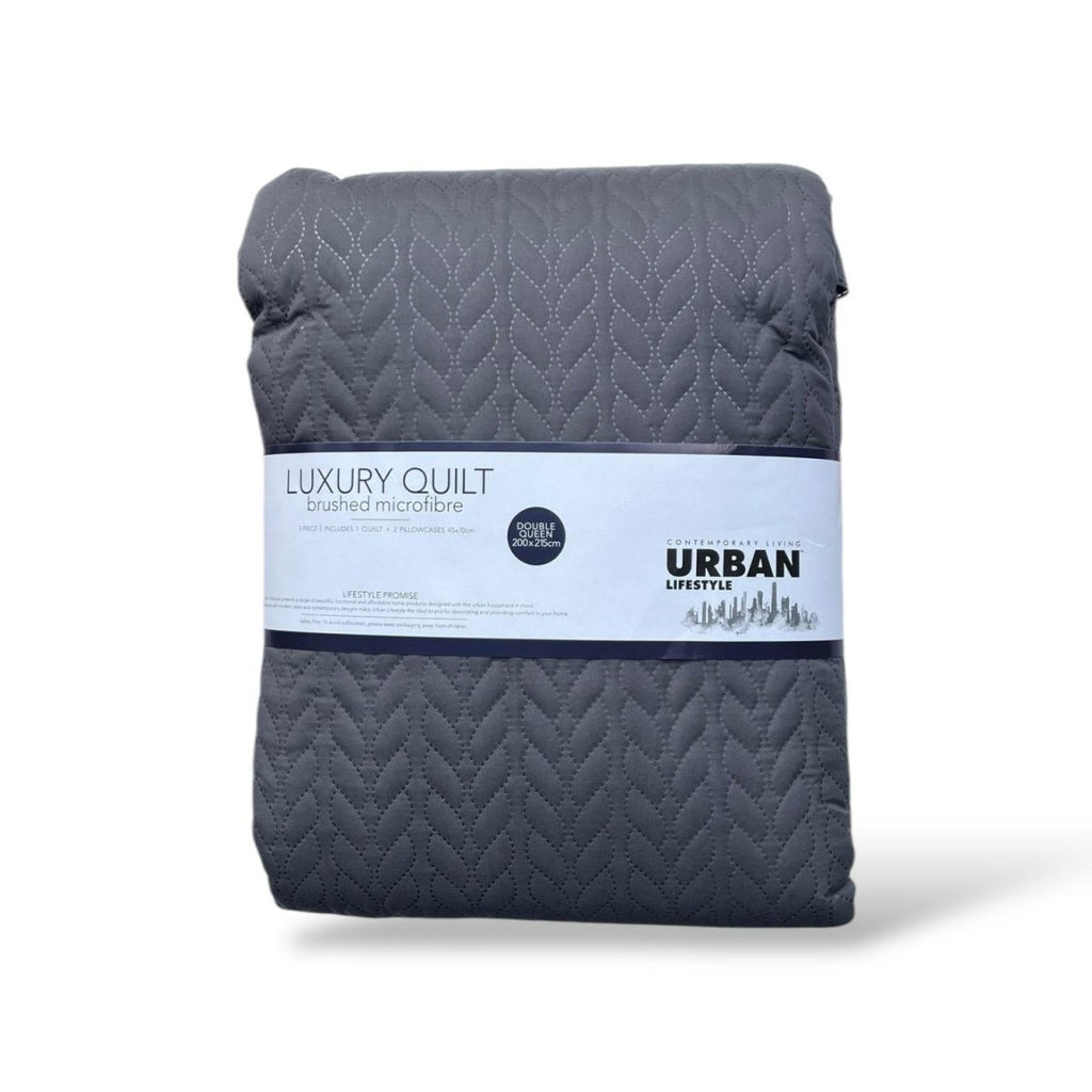 3PC Urban Luxury Brushed Microfibre Quilt - 200 x 215 cm - Double/Queen - Style Phase Home
