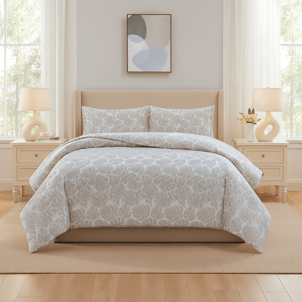 3PC Urban Printed Microfibre 80gsm Comforter - Beige Leaf - Home Phase