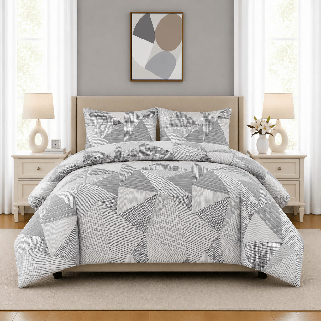3PC Urban Printed Microfibre 80gsm Comforter - Black & White Cross Check - Home Phase