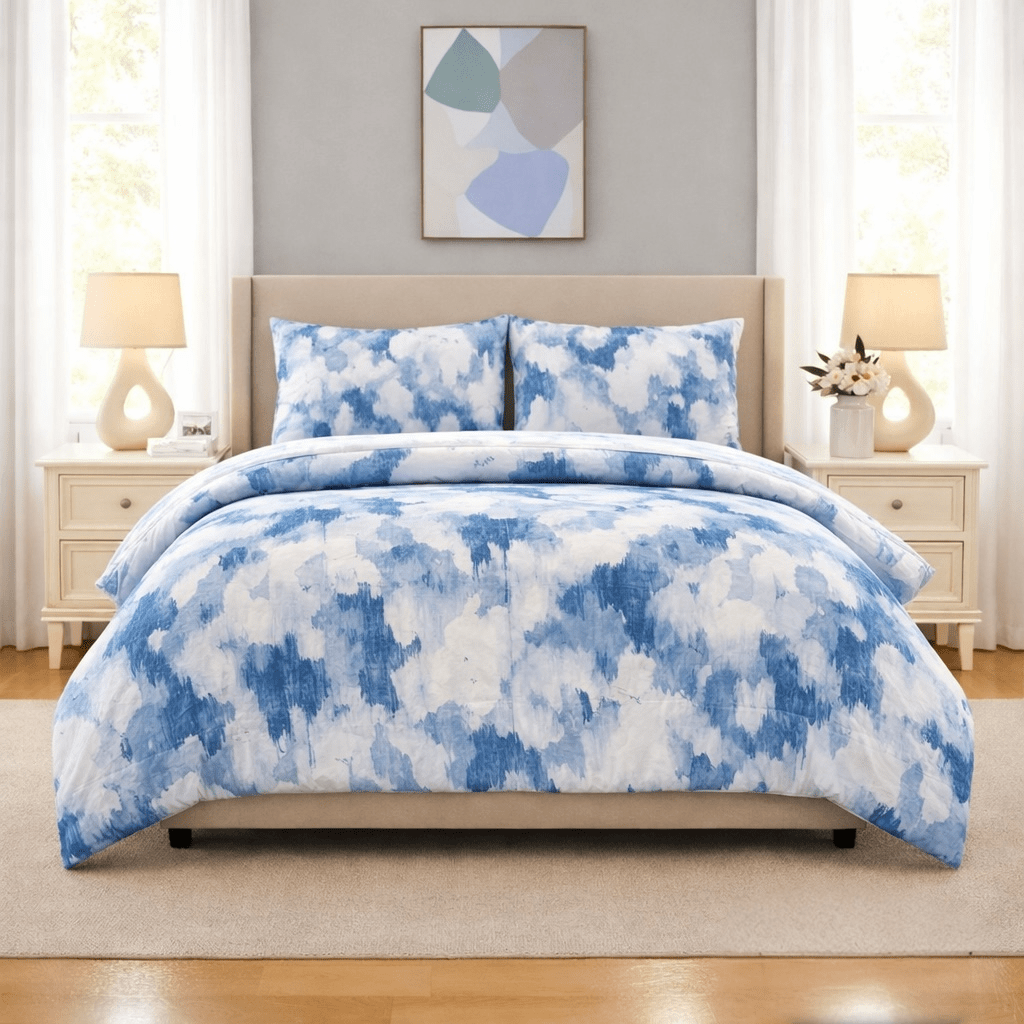 3PC Urban Printed Microfibre 80gsm Comforter - Blue Abstract Wave - Home Phase