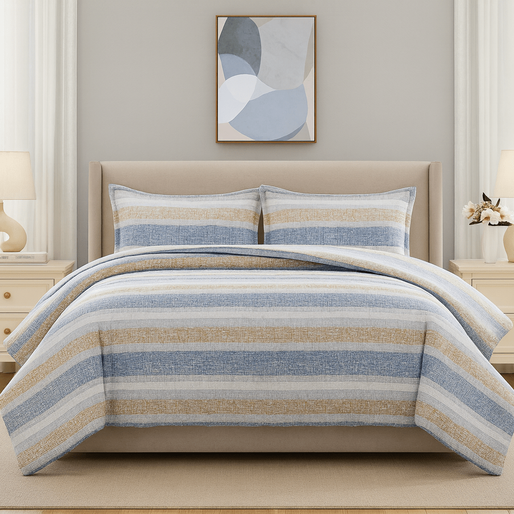 3PC Urban Printed Microfibre 80gsm Comforter - Blue, Beige & Yellow - Home Phase