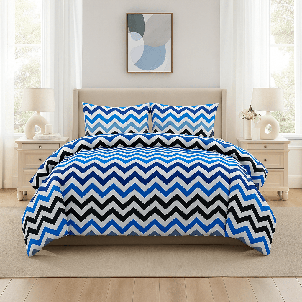 3PC Urban Printed Microfibre 80gsm Comforter - Blue Zig Zag - Home Phase