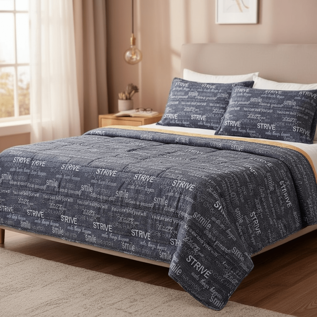 3PC Urban Printed Microfibre 80gsm Comforter - Brown Qoute - Home Phase