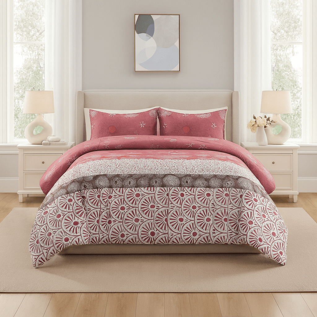 3PC Urban Printed Microfibre 80gsm Comforter - Burgundy - Home Phase