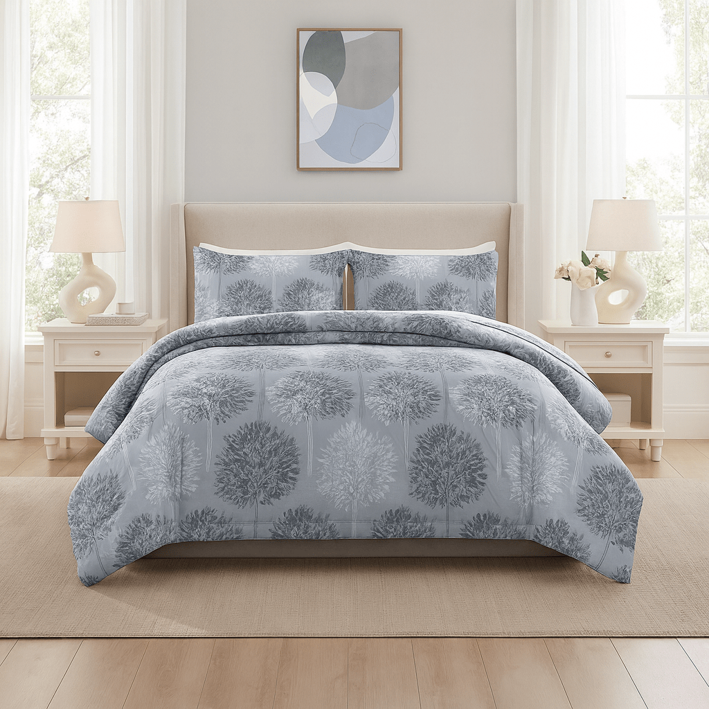 3PC Urban Printed Microfibre 80gsm Comforter - Charcoal Tree - Home Phase