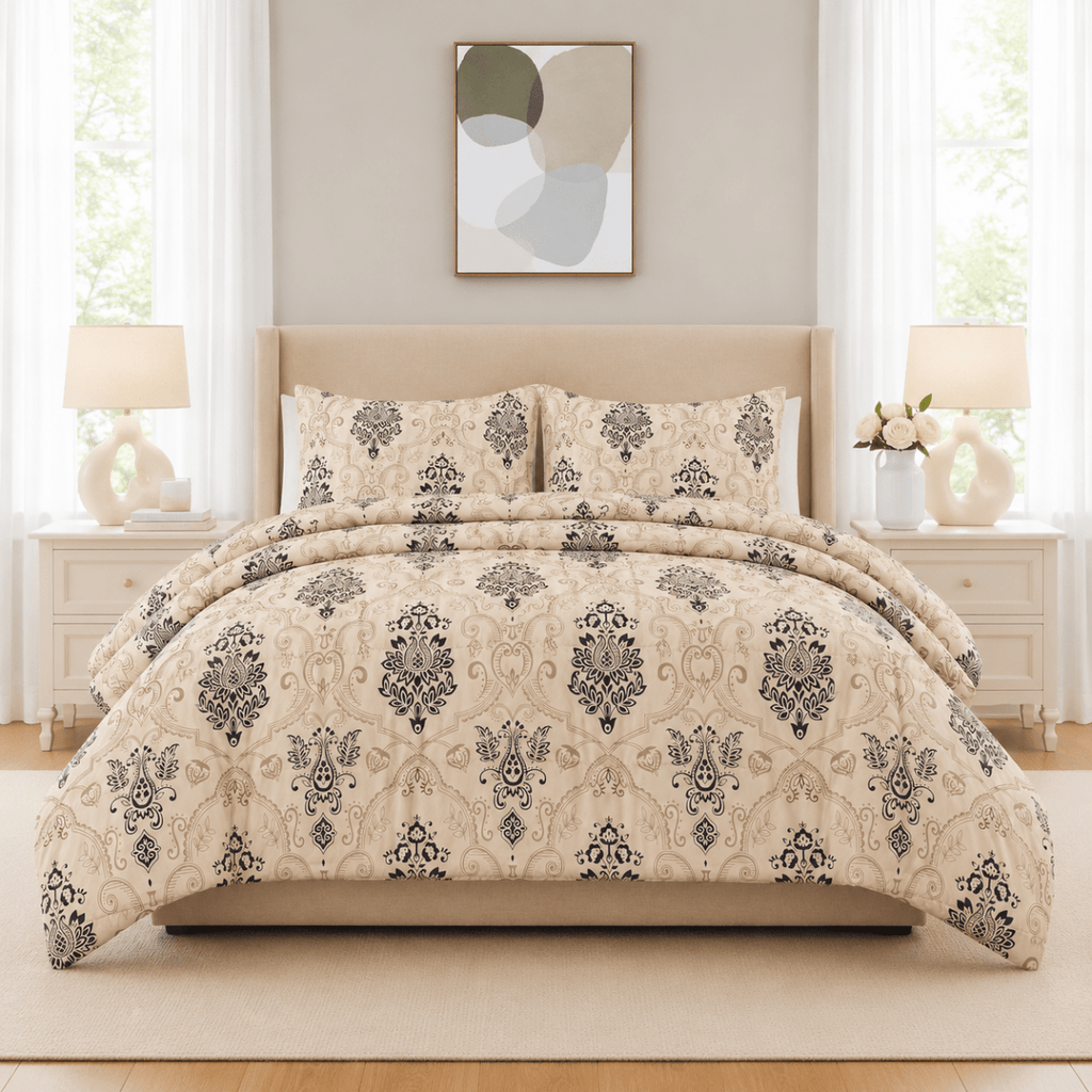 3PC Urban Printed Microfibre 80gsm Comforter - Cream Damask - Home Phase