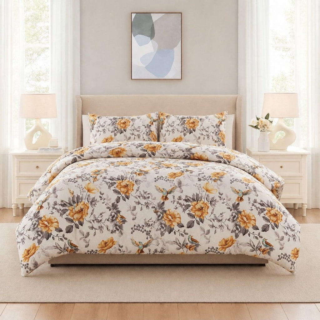 3PC Urban Printed Microfibre 80gsm Comforter - Cream Garden - Home Phase