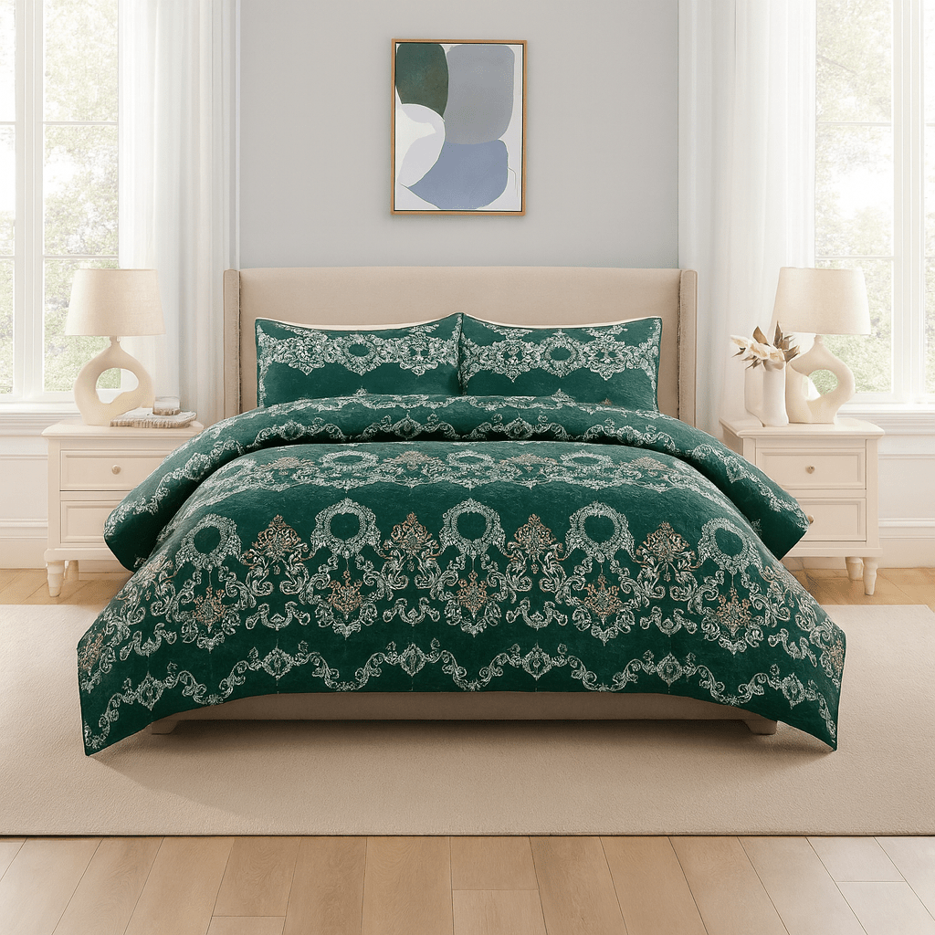 3PC Urban Printed Microfibre 80gsm Comforter - Emerald Paisley - Home Phase