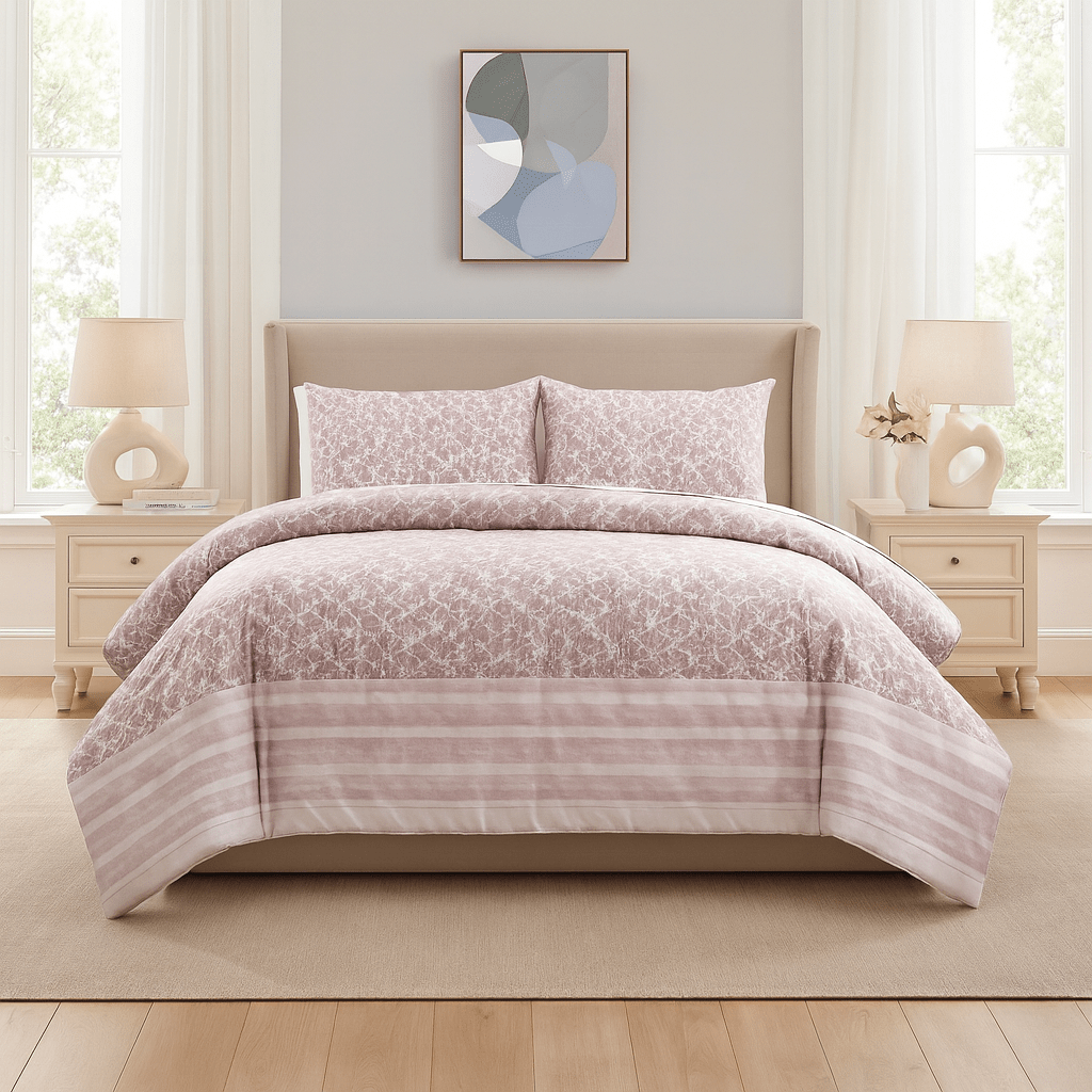3PC Urban Printed Microfibre 80gsm Comforter - Faded Pink - Home Phase