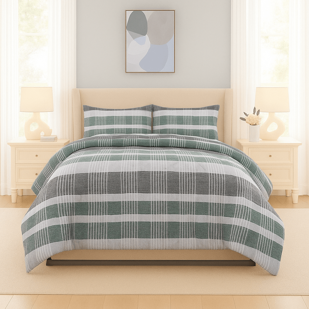 3PC Urban Printed Microfibre 80gsm Comforter - Green & Grey Flannel - Home Phase