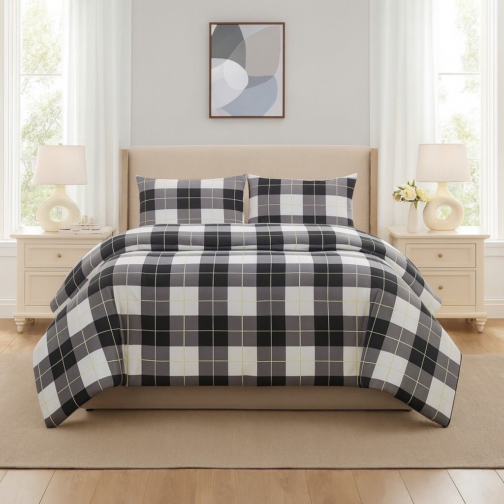 3PC Urban Printed Microfibre 80gsm Comforter - Grey Check - Home Phase