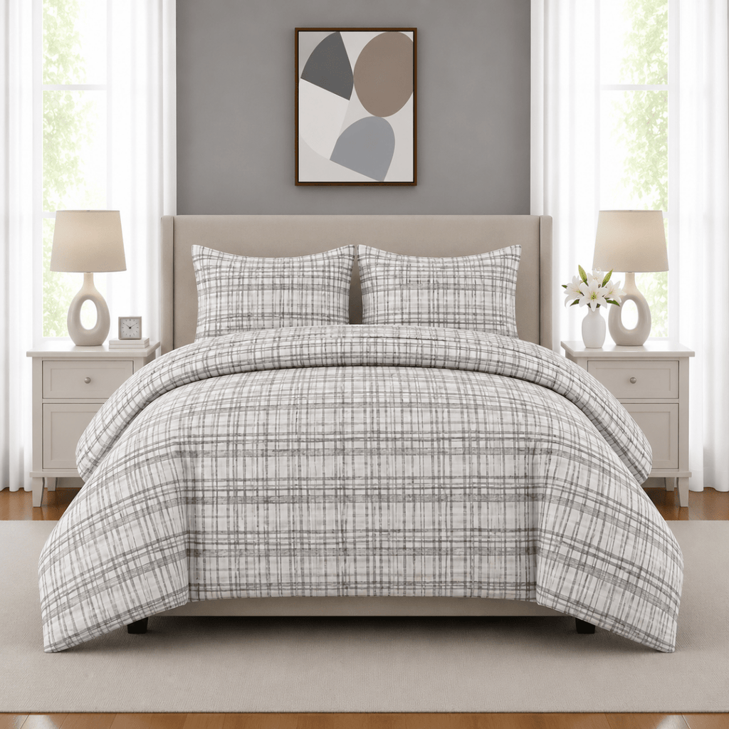 3PC Urban Printed Microfibre 80gsm Comforter - Grey Flannel Check - Home Phase