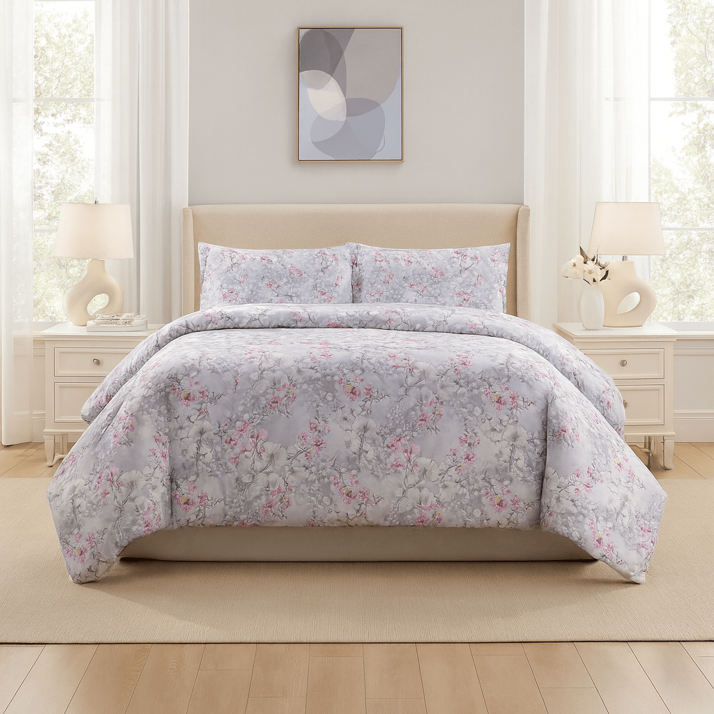 3PC Urban Printed Microfibre 80gsm Comforter - Grey Floral - Home Phase