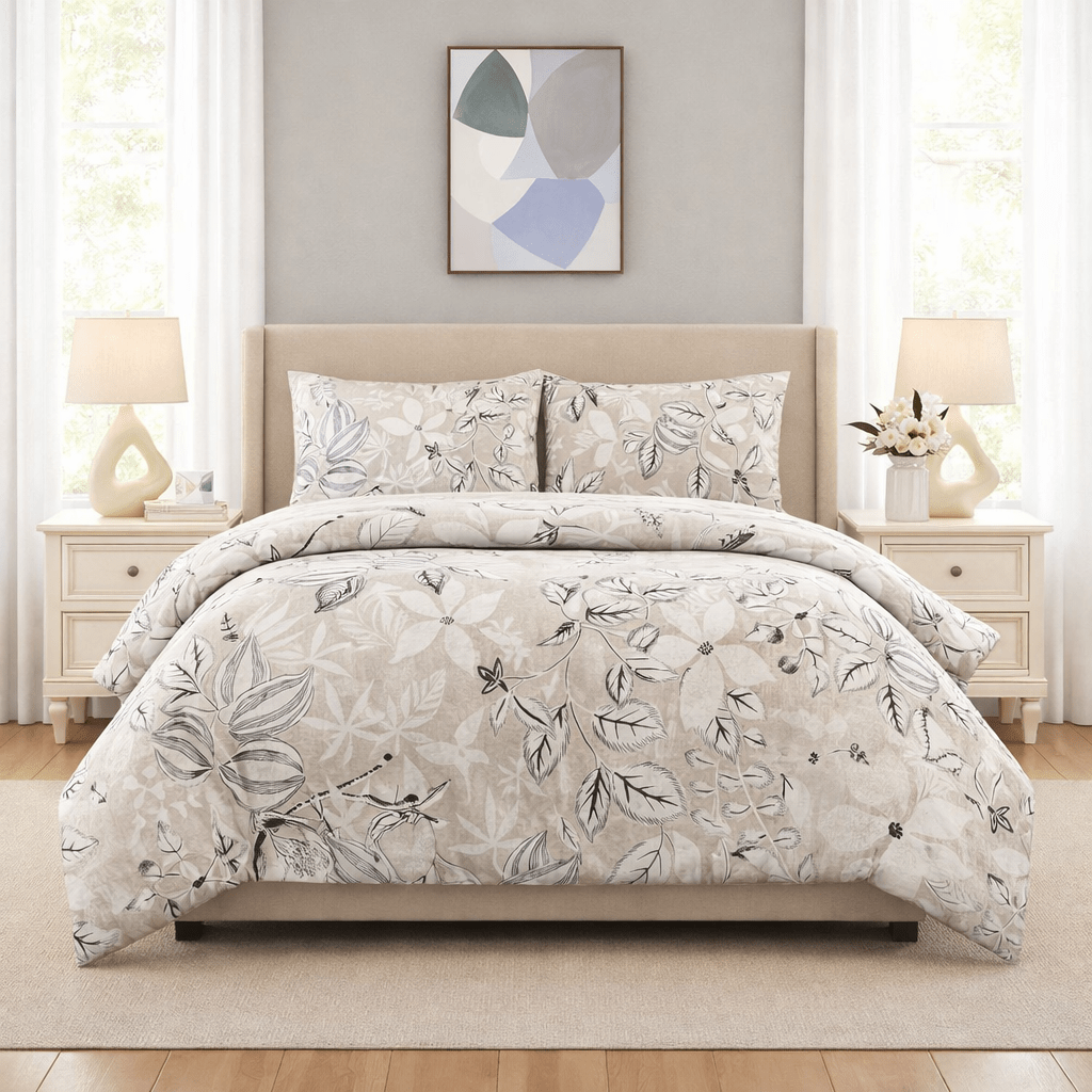 3PC Urban Printed Microfibre 80gsm Comforter - Grey Floral - Home Phase
